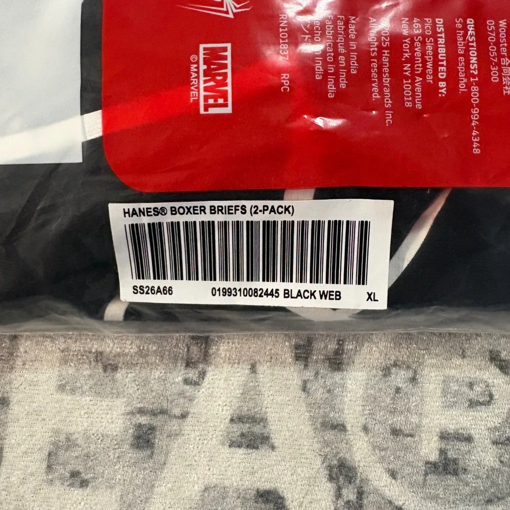 Supreme Hanes Spider-Man Boxer Briefs 2-Pack Black Web Marvel XL SS26A66